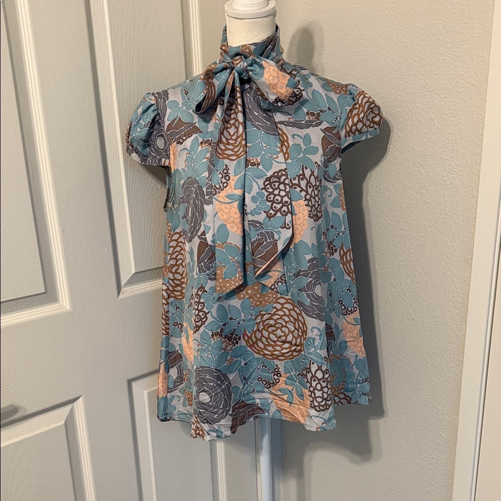 Tracy Reese Floral Tie Neck Top